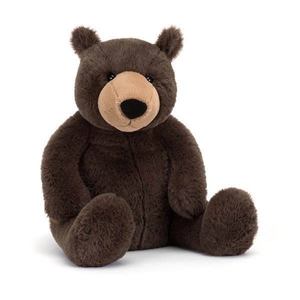 Jellycat Knox teddy bear. Cuddly soft dark brown plush bear